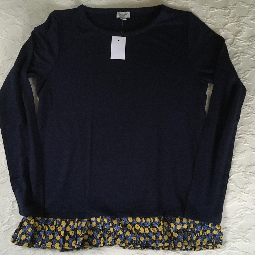 J CREW Navy Boatneck Top w/ Drapy Pleated Hem S